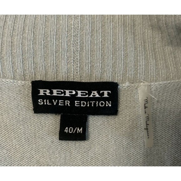 Repeat Silver Edition Womens Cashmere Silk  Gray Rib Pocket Open Cardigan 40/M - Picture 9 of 10
